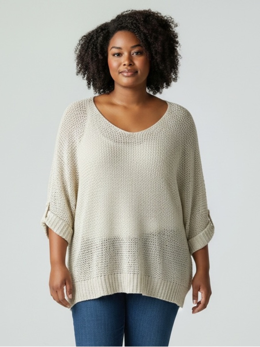 Easel Oatmeal Loose Knit Sweater Oversized Boho Lightweight Pullover 2X - Picture 9 of 9